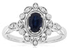 ESTATE .78CT DIAMOND & AAA SAPPHIRE 14K WHITE GOLD OVAL & ROUND FLOWER LOVE RING