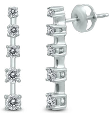 .50CT DIAMOND 14KT WHITE GOLD 3D CLASSIC ROUND 5 STONE JOURNEY HANGING EARRINGS