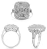L.ARGE 1.85CT DIAMOND 14K WHITE GOLD ROUND & BAGUETTE MULTI ROW SQUARE FUN RING