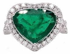 4.26CT DIAMOND & AAA EMERALD 18K WHITE GOLD 3D TRILLION & ROUND HEART SHAPE RING
