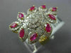 ESTATE LARGE 3.69CT DIAMOND & AAA RUBY 14KT WHITE & YELLOW GOLD FLOWER LEAF RING