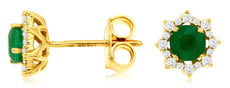 ESTATE .90CT DIAMOND & AAA EMERALD 14KT YELLOW GOLD 3D STAR FLOWER STUD EARRINGS