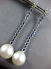 LONG 2.99CT DIAMOND & SOUTH SEA PEARL & SAPPHIRE 18K WHITE GOLD HANGING EARRINGS