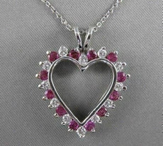 ESTATE .75CTW DIAMOND RUBY 14KT WHITE GOLD OPEN HEART PENDANT + CHAIN G VS #9994