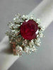 ESTATE EXTRA LARGE 6.30CT DIAMOND & AAA RUBY PLATINUM FLOWER OPEN FILIGREE RING