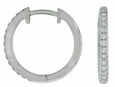 ESTATE SMALL .30CT DIAMOND 14KT WHITE GOLD 3D CLASSIC ROUND HUGGIE HOOP EARRINGS