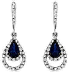 .75CT DIAMOND & AAA SAPPHIRE 14KT WHITE GOLD PEAR SHAPE & ROUND HANGING EARRINGS