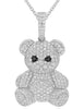 LARGE 2.23CT WHITE & BLACK DIAMOND 14K WHITE GOLD TEDDYBEAR FUN FLOATING PENDANT
