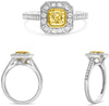 .98CT WHITE & FANCY YELLOW DIAMOND 14KT 2 TONE GOLD CUSHION & ROUND SQUARE RING