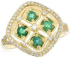 ESTATE .53CT DIAMOND & AAA EMERALD 14KT YELLOW GOLD 3D SQUARE FLOWER RING