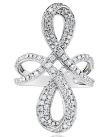 LARGE .72CT DIAMOND 14K WHITE GOLD 3D MULTI ROW CRISS CROSS DOUBLE INFINITY RING