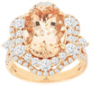 LARGE 7.30CT DIAMOND & AAA MORGANITE 14KT ROSE GOLD OVAL FLOWER ENGAGEMENT RING