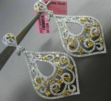 LARGE 8.11CT WHITE & FANCY COLOR DIAMONDS 18KT GOLD FILIGREE HANGING EARRINGS
