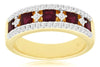 1.40CT DIAMOND & AAA RUBY 14K YELLOW GOLD 3D PRINCESS & ROUND 3 ROW WEDDING RING