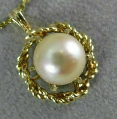 ANTIQUE AAA SOUTH SEA PEARL 14KT YELLOW GOLD 3D OPEN FILIGREE PENDANT #20535