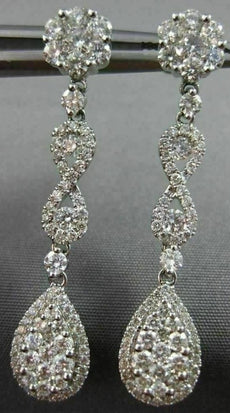 ESTATE 2.58CT DIAMOND 18KT WHITE GOLD 3D FLOWER INFINITY PEAR HANGING EARRINGS
