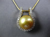 LARGE .61CT DIAMOND & AAA GOLDEN SOUTH SEA PEARL 14K YELLOW GOLD 3D LOVE PENDANT