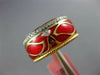 WIDE .30CT DIAMOND & RED ENAMEL 18K YELLOW GOLD A INITIAL MULTI LEAF ETOILE RING
