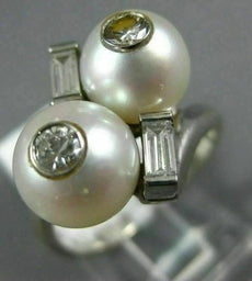 ANTIQUE LARGE .46CT DIAMOND & AAA SOUTH SEA PEARL 18K WHITE GOLD 3D FUN RING