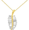 ESTATE .44CT DIAMOND 14KT YELLOW GOLD 3D BAGUETTE LEAF FUN FLOATING PENDANT