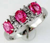 Estate 1.36Ct Diamond & AAA Pink Sapphire 14Kt White Gold 3D Oval & Round 3 Stone Ring