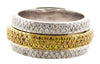 ESTATE WIDE 2.97CT WHITE & FANCY YELLOW DIAMOND 18K 2 TONE GOLD ANNIVERSARY RING