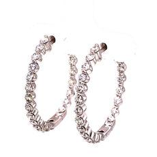 3.20CT DIAMOND 18KT WHITE GOLD 3D SHARED PRONG INSIDE OUT HOOP HANGING EARRINGS
