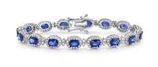 7.60CT DIAMOND & AAA SAPPHIRE 18KT WHITE GOLD 3D OVAL & ROUND TENNIS BRACELET