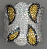 LARGE 3.01CT WHITE BLACK & FANCY YELLOW DIAMOND 18KT WHITE GOLD 3D COCKTAIL RING