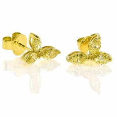 ESTATE 1.31CT FANCY YELLOW DIAMOND 18KT YELLOW GOLD 3 STONE FLOWER STUD EARRINGS