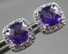 1.08CT DIAMOND & AAA AMETHYST 14KT WHITE GOLD CUSHION & ROUND HALO STUD EARRINGS