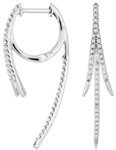 ESTATE .35CT DIAMOND 14K WHITE GOLD MULTI LEAF ELONGATED HUGGIE HANGING EARRINGS