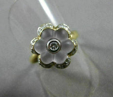 ANTIQUE WIDE .20CT DIAMOND & AAA WHITE QUARTZ 18K 2 TONE GOLD FLOWER RING #21715