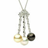 ESTATE LARGE .29CT DIAMOND & AAA MULTI COLOR PEARL 18KT WHITE GOLD 3D PENDANT