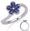 1.11CT DIAMOND & AAA SAPPHIRE 14KT WHITE GOLD 3D PEAR SHAPE & ROUND FLOWER RING