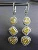 LARGE 4.02CT WHITE & FANCY YELLOW DIAMOND 18K 2 TONE GOLD HEART HANGING EARRINGS