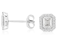 .48CT DIAMOND 14KT WHITE GOLD CLASSIC EMERALD CUT & ROUND OCTAGON STUD EARRINGS