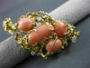ANTIQUE LARGE OLD MINE DIAMOND & AAA CORAL 14KT YELLOW GOLD BROOCH / PIN #20239