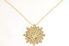.12CT DIAMOND 14K YELLOW GOLD CLASSIC ROUND 3D FLOWER SUN BURST FLOATING PENDANT