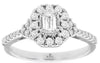 ESTATE .68CT DIAMOND 14K WHITE GOLD ROUND & BAGUETTE FLOWER FRIENDSHIP LOVE RING