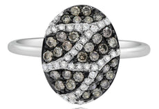 .63CT WHITE & CHOCOLATE FANCY DIAMOND 14KT WHITE GOLD 3D CLUSTER OVAL LEAF RING