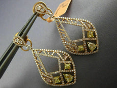 ESTATE LARGE 2.81CT WHITE & FANCY YELLOW DIAMOND 18K ROSE GOLD FILIGREE EARRINGS