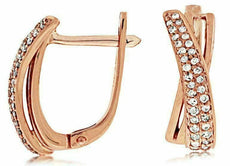 .32CT DIAMOND 14KT ROSE GOLD 3D DOUBLE ROW X LOVE FUN LEVERBACK HUGGIE EARRINGS
