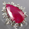 ESTATE LARGE 4.23CT DIAMOND & AAA RUBY 14K WHITE GOLD PEAR SHAPE ENGAGEMENT RING