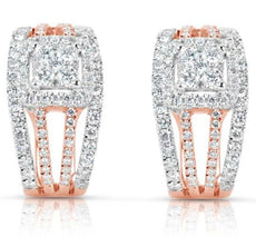 1.30CT DIAMOND 14KT WHITE & ROSE GOLD MULTI ROW SQUARE CLIP ON HANGING EARRINGS