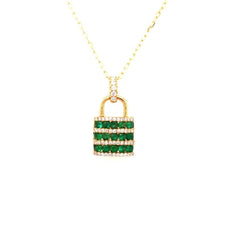 1.29CT DIAMOND & AAA EMERALD 18KT WHITE GOLD LOCK TO YOUR HEART FLOATING PENDANT