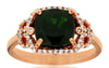 LARGE 2.35CT DIAMOND & AAA GREEN GARNET 14KT ROSE GOLD CUSHION & ROUND FUN RING