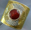 EXTRA LARGE 15.65CT DIAMOND & AAA RED AGATE 18K YELLOW GOLD CUFF BANGLE BRACELET