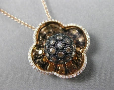 ESTATE LARGE 1.25CT DIAMOND 4 LEAF CLOVER 14K BLACK & ROSE GOLD FLOATING PENDANT