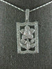 ANTIQUE .43CT DIAMOND 18KT WHITE GOLD RECTANGULAR FILIGREE FLOWER PENDANT 11364
